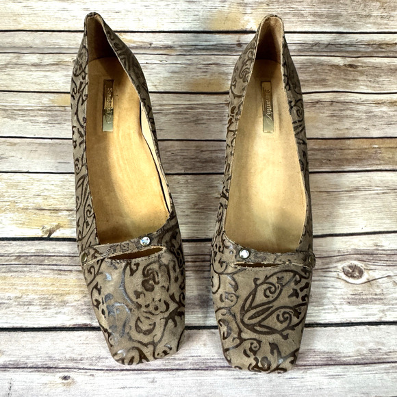 Samanta Womens Brown Patterned Square Toe Kitten Heel Career Shoes Size 10 - Picture 3 of 10